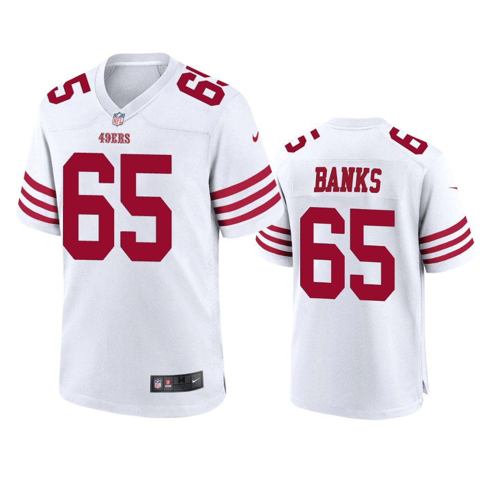 Aaron Banks San Francisco 49ers White Game Jersey 1 49ers aaron banks 2022 23 game white jersey