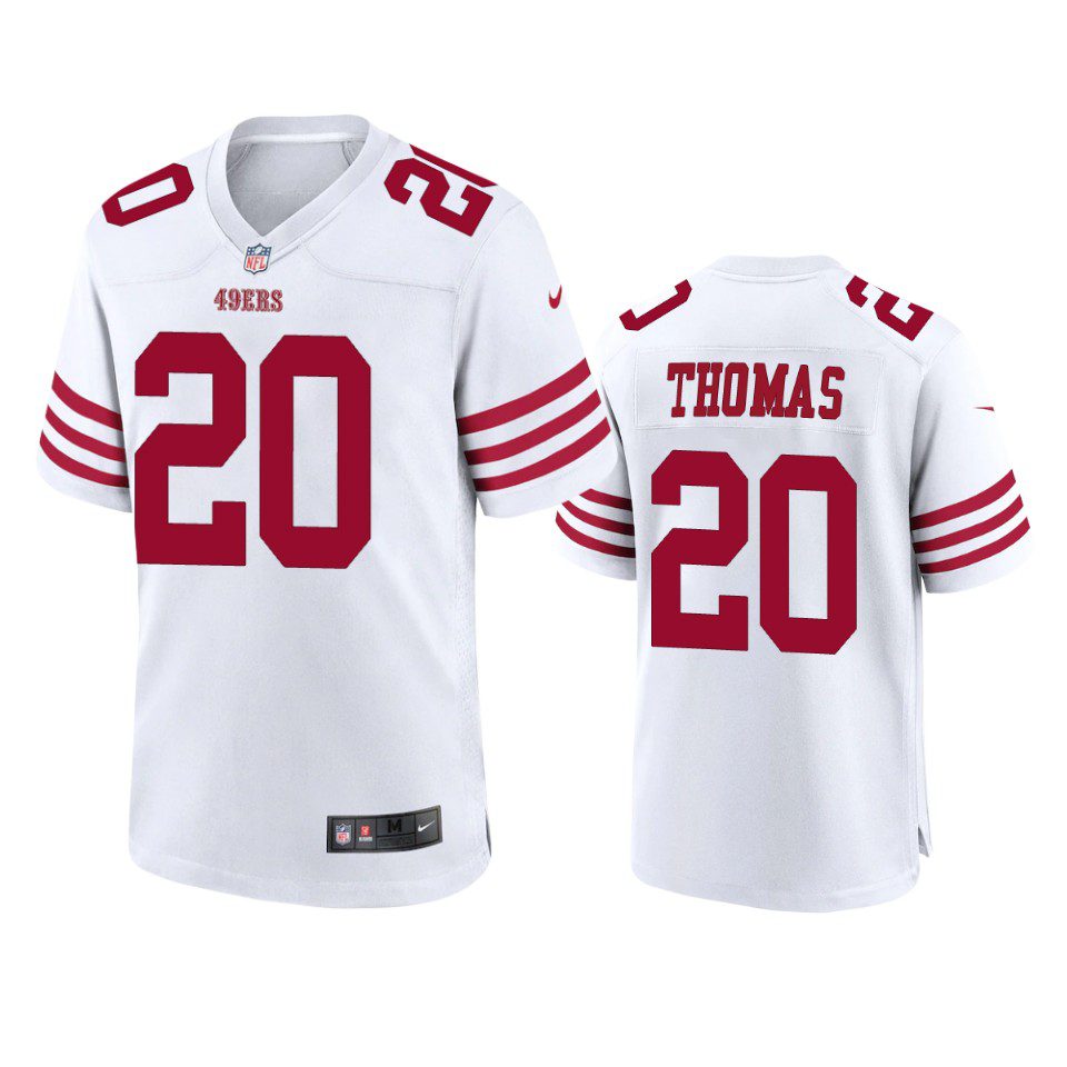 Ambry Thomas San Francisco 49ers White Game Jersey 1 49ers ambry thomas 2022 23 game white jersey