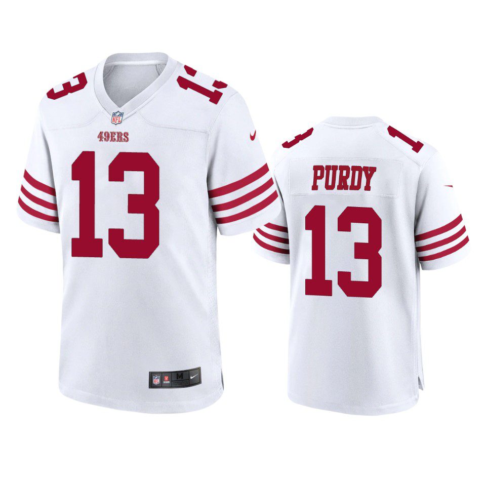 Brock Purdy San Francisco 49ers White Game Jersey 1 49ers brock purdy game white jersey
