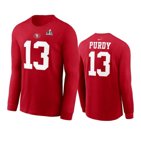 San Francisco 49ers Brock Purdy Scarlet Super Bowl LVIII Long Sleeve Name Number T-Shirt