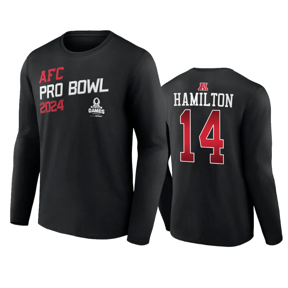 AFC Kyle Hamilton Black 2024 NFL Pro Bowl Long Sleeve T-Shirt 1 afc kyle hamilton black 2024 nfl pro bowl long sleeve t shirt