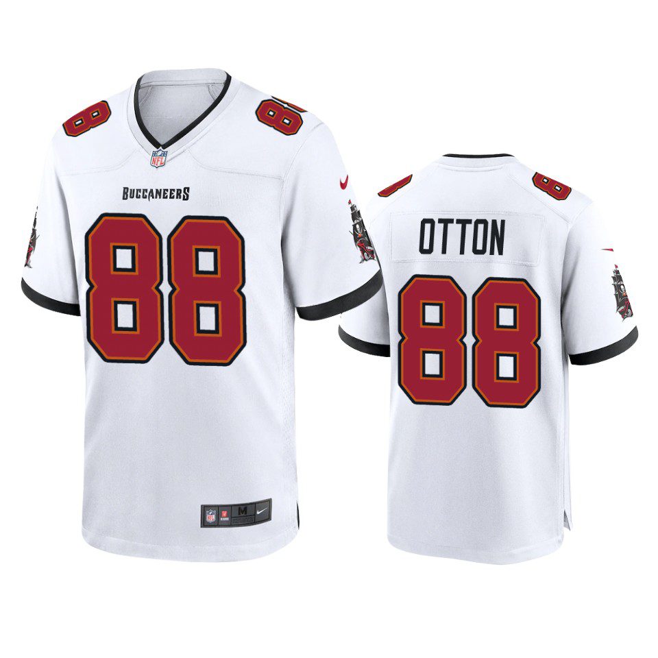 Tampa Bay Buccaneers Cade Otton White Game Jersey 1 cade otton buccaneers white game jersey