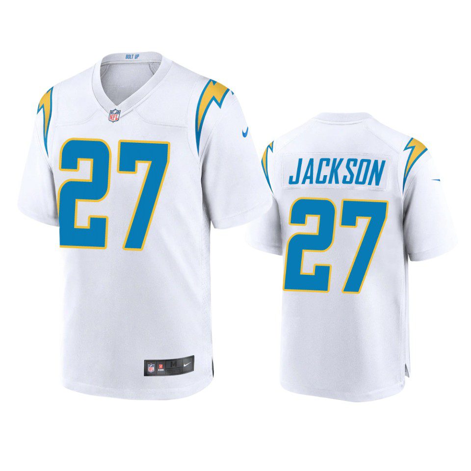 J.C. Jackson Los Angeles Chargers White Game Jersey 1 chargers j.c. jackson game white jersey