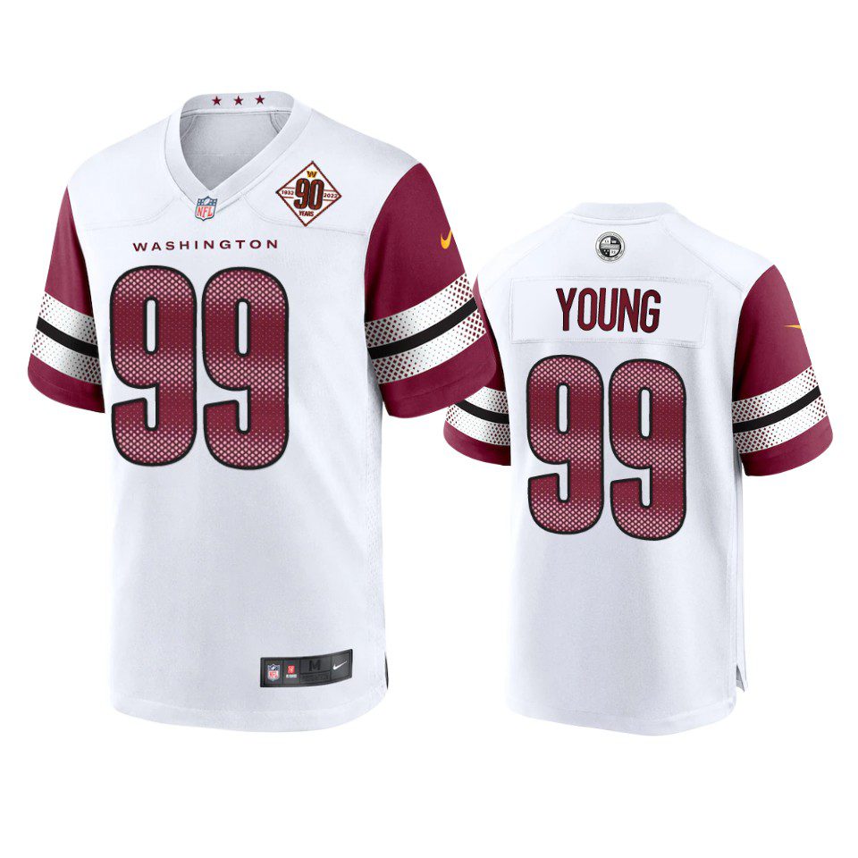 Washington Commanders Chase Young White 90th Anniversary Game Jersey 1 chase young commanders white 90th anniversary game jersey