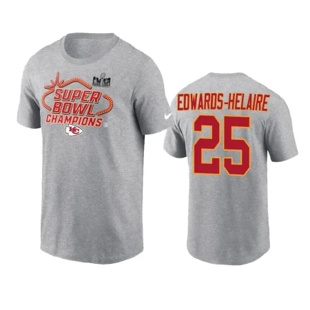 Kansas City Chiefs Clyde Edwards-Helaire Heather Gray Super Bowl LVIII Champions Locker Room Trophy Collection T-Shirt