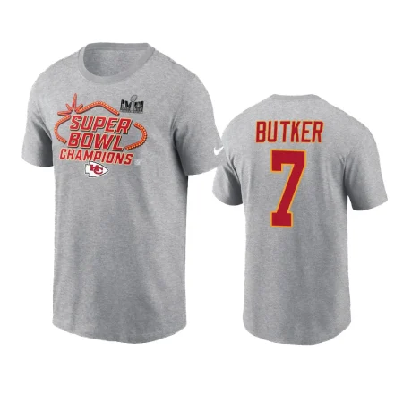 Kansas City Chiefs Harrison Butker Heather Gray Super Bowl LVIII Champions Locker Room Trophy Collection T-Shirt
