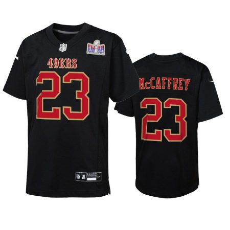 Youth 49ers Christian McCaffrey Black Super Bowl LVII Carbon Fashion Jersey