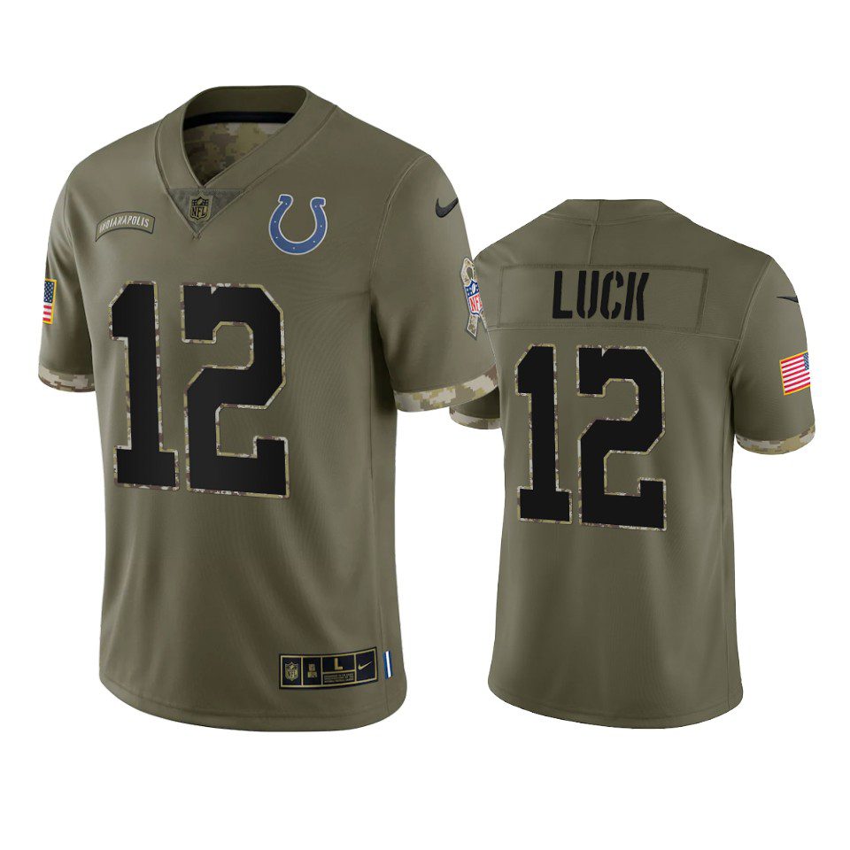 Indianapolis Colts Andrew Luck Olive 2022 Salute To Service Limited Jersey 1 colts andrew luck olive limited 2022 salute to service jersey