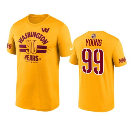 Washington Commanders Chase Young Gold 90th Anniversary T-Shirt