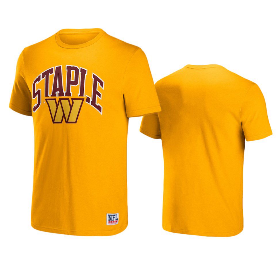 Washington Commanders Gold Staple Logo Lockup T-Shirt 1 commanders gold staple logo lockup t shirt
