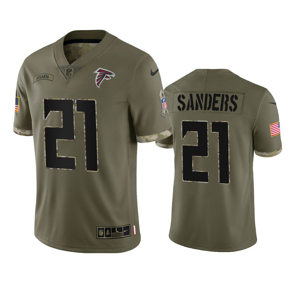 Atlanta Falcons Deion Sanders Olive 2022 Salute To Service Limited Jersey 1 falcons deion sanders olive limited 2022 salute to service jersey