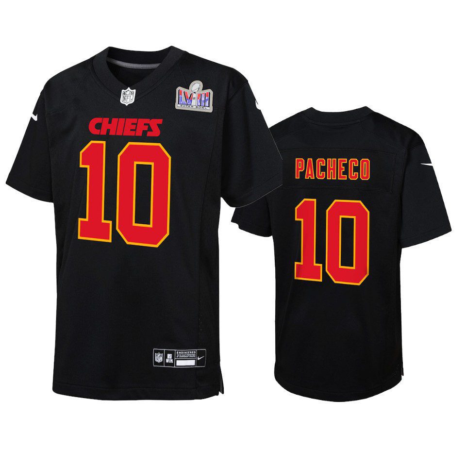 Youth Chiefs Isiah Pacheco Black Super Bowl LVII Carbon Fashion Jersey 1 isiah pacheco carbon fashion super bowl lvii youth black jersey