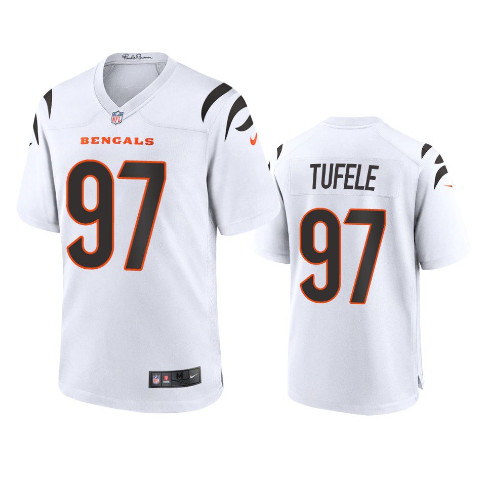 Cincinnati Bengals Jay Tufele White Game Jersey 1 jay tufele bengals white game jersey