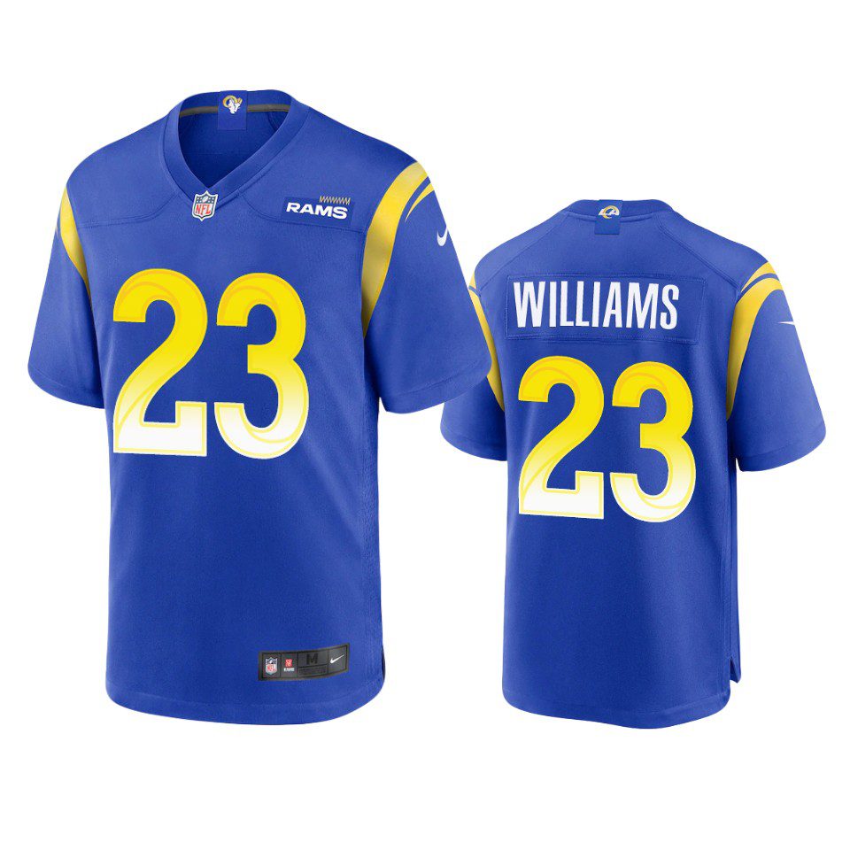 Los Angeles Rams Kyren Williams Royal Game Jersey 1 kyren williams rams royal game jersey