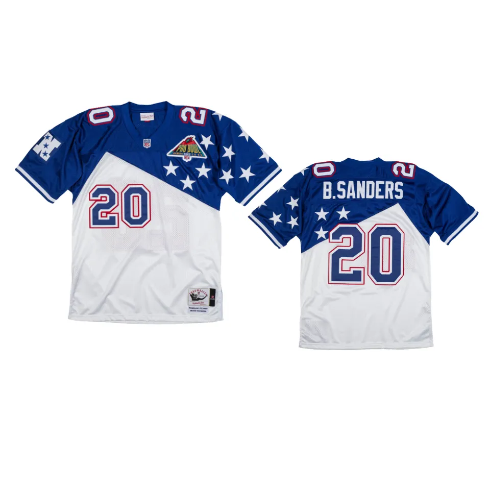 NFC Barry Sanders White Royal Authentic Throwback Pro Bowl 1994-95 Jersey 1 nfc barry sanders white royal authentic throwback pro bowl 1994 95 jersey