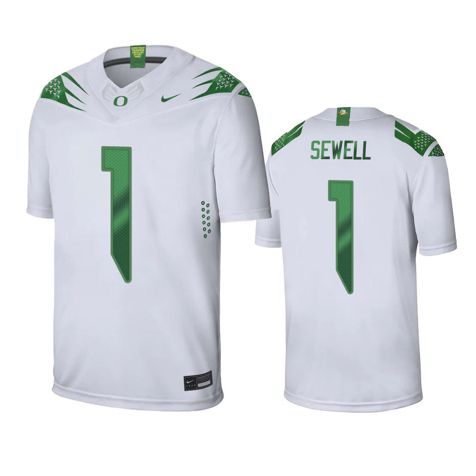 Oregon Ducks Noah Sewell White Game Jersey 1 oregon ducks noah sewell white game jersey