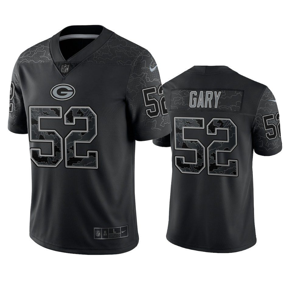 Green Bay Packers Rashan Gary Black Reflective Limited Jersey 1 packers rashan gary black vapor jersey