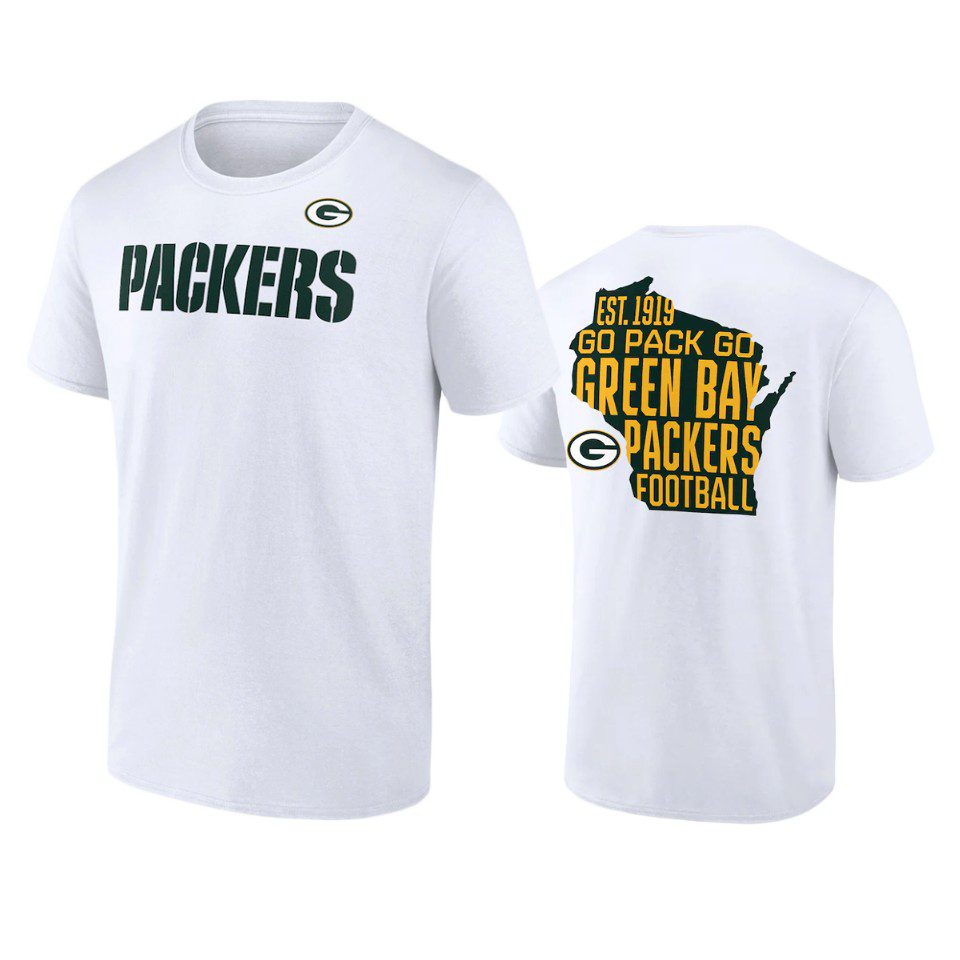 Green Bay Packers White Hot Shot State T-Shirt 1 packers white hot shot state t shirt
