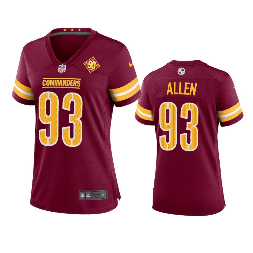 Women's Washington Commanders Jonathan Allen Burgundy 90th Anniversary Game Jersey 1 women commanders jonathan allen 90th anniversary burgundy jersey