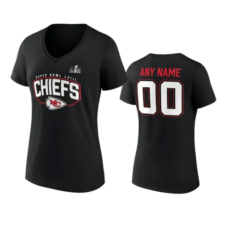 Women Custom Kansas City Chiefs Black Super Bowl LVIII Name Number T-Shirt