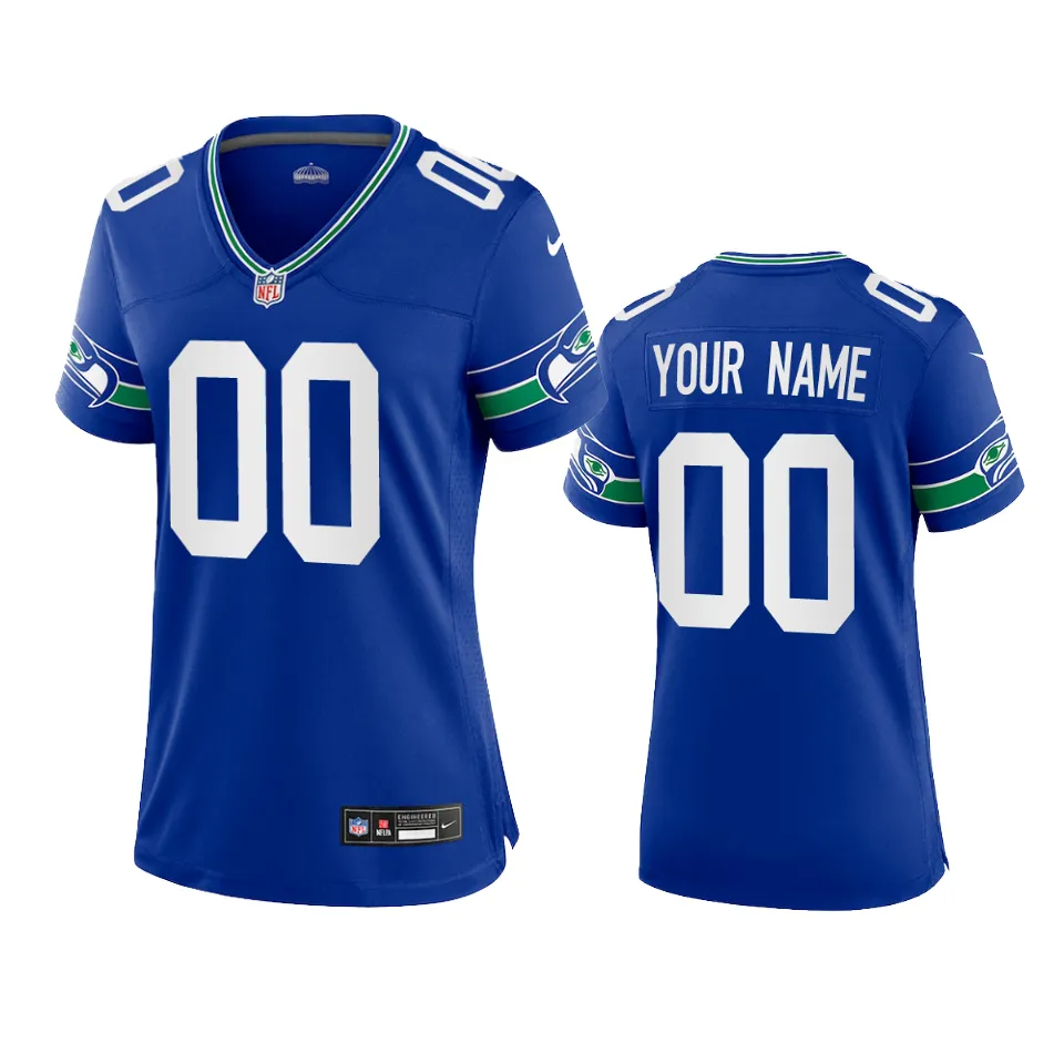 Women's Seattle Seahawks Custom Royal Throwback Game Jersey 1 women custom seahawks throwback game royal jersey
