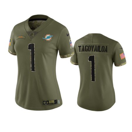 Women's Miami Dolphins Tua Tagovailoa Olive 2022 Salute To Service Limited Jersey