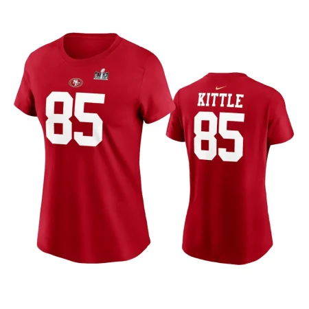 Women George Kittle San Francisco 49ers Scarlet Super Bowl LVIII Name Number T-Shirt