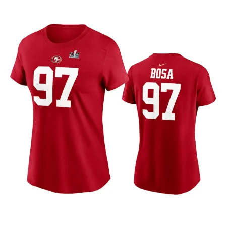 Women Nick Bosa San Francisco 49ers Scarlet Super Bowl LVIII Name Number T-Shirt
