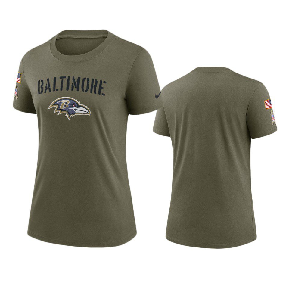 Women's Baltimore Ravens Olive 2022 Salute To Service Legend T-Shirt 1 women ravens olive 2022 salute to service legend t shirt