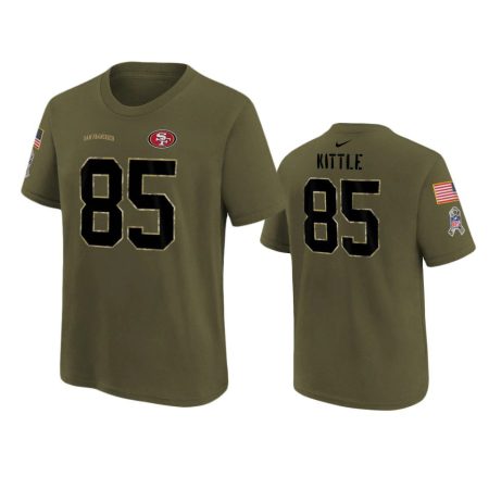 Youth San Francisco 49ers George Kittle Olive 2022 Salute To Service Name Number T-Shirt
