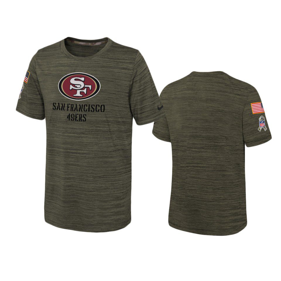 Youth San Francisco 49ers Olive 2022 Salute To Service Velocity T-Shirt 1 youth 49ers olive velocity 2022 salute to service jersey