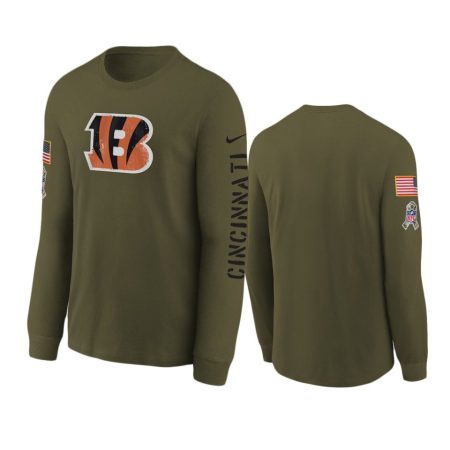 Youth Cincinnati Bengals Olive 2022 Salute To Service Team Logo Long Sleeve T-Shirt