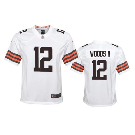 Youth Browns Michael Woods II White Game Jersey