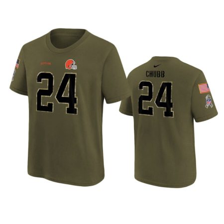 Youth Cleveland Browns Nick Chubb Olive 2022 Salute To Service Name Number T-Shirt