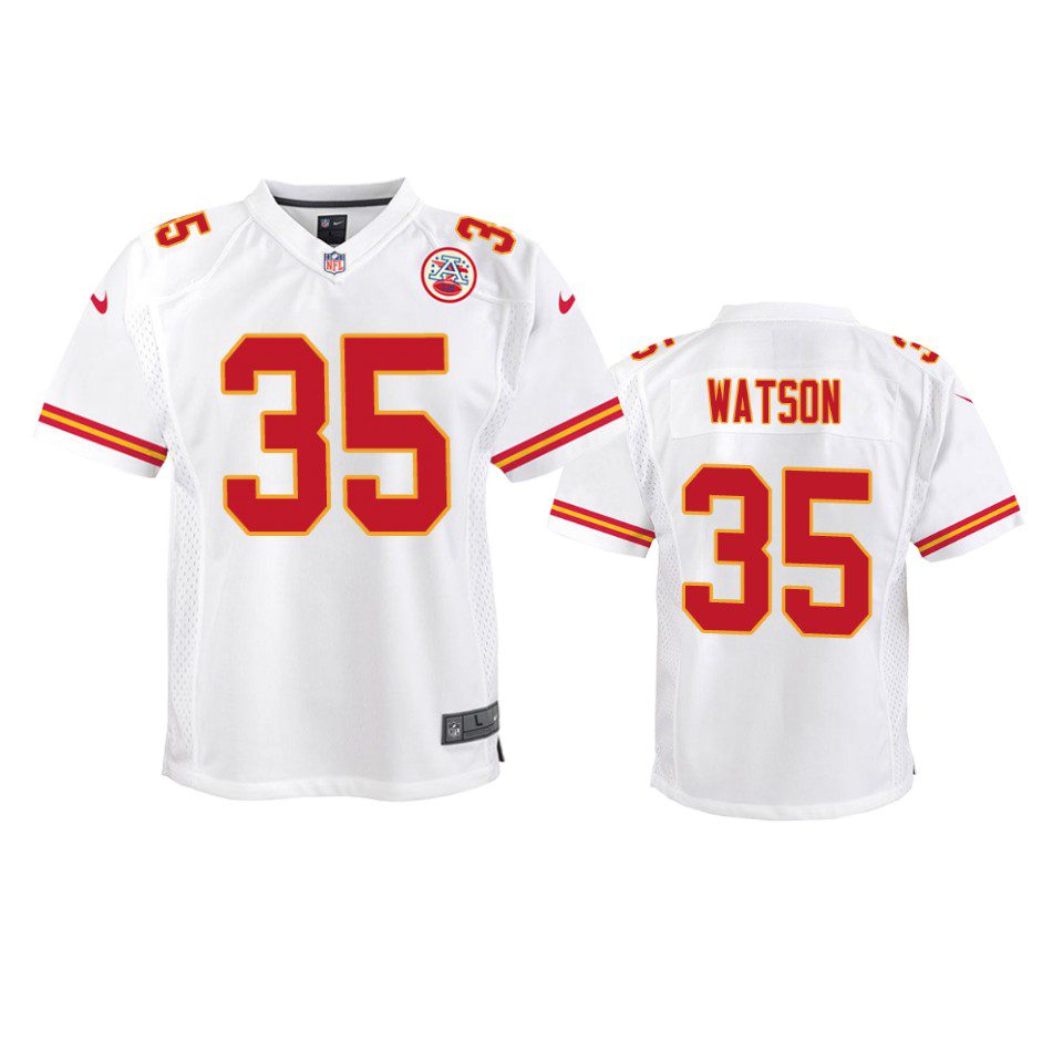 Youth Chiefs Jaylen Watson White Game Jersey 1 youth chiefs jaylen watson game white jersey