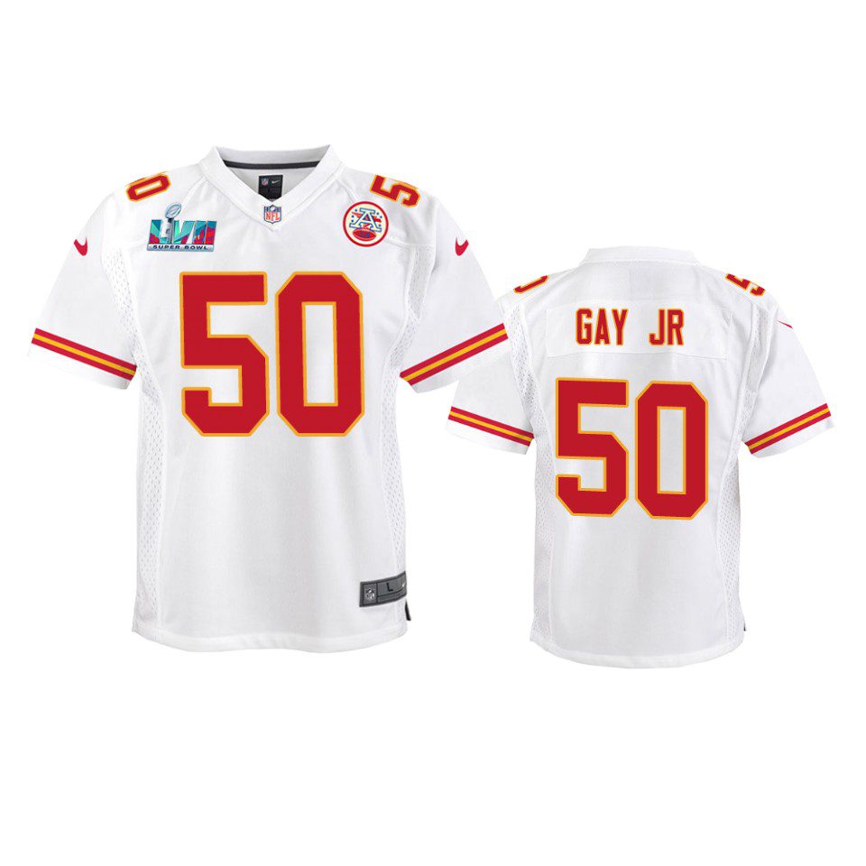 Youth Chiefs Willie Gay Jr. White Super Bowl LVII Game Jersey 1 youth chiefs willie gay jr. white game super bowl lvii jersey