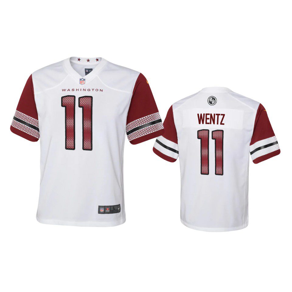 Youth Commanders Carson Wentz White Game Jersey 1 youth commanders carson wentz game white jersey