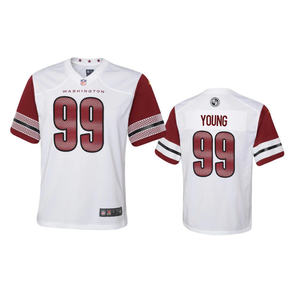 Youth Commanders Chase Young White Game Jersey 1 youth commanders chase young game white jersey