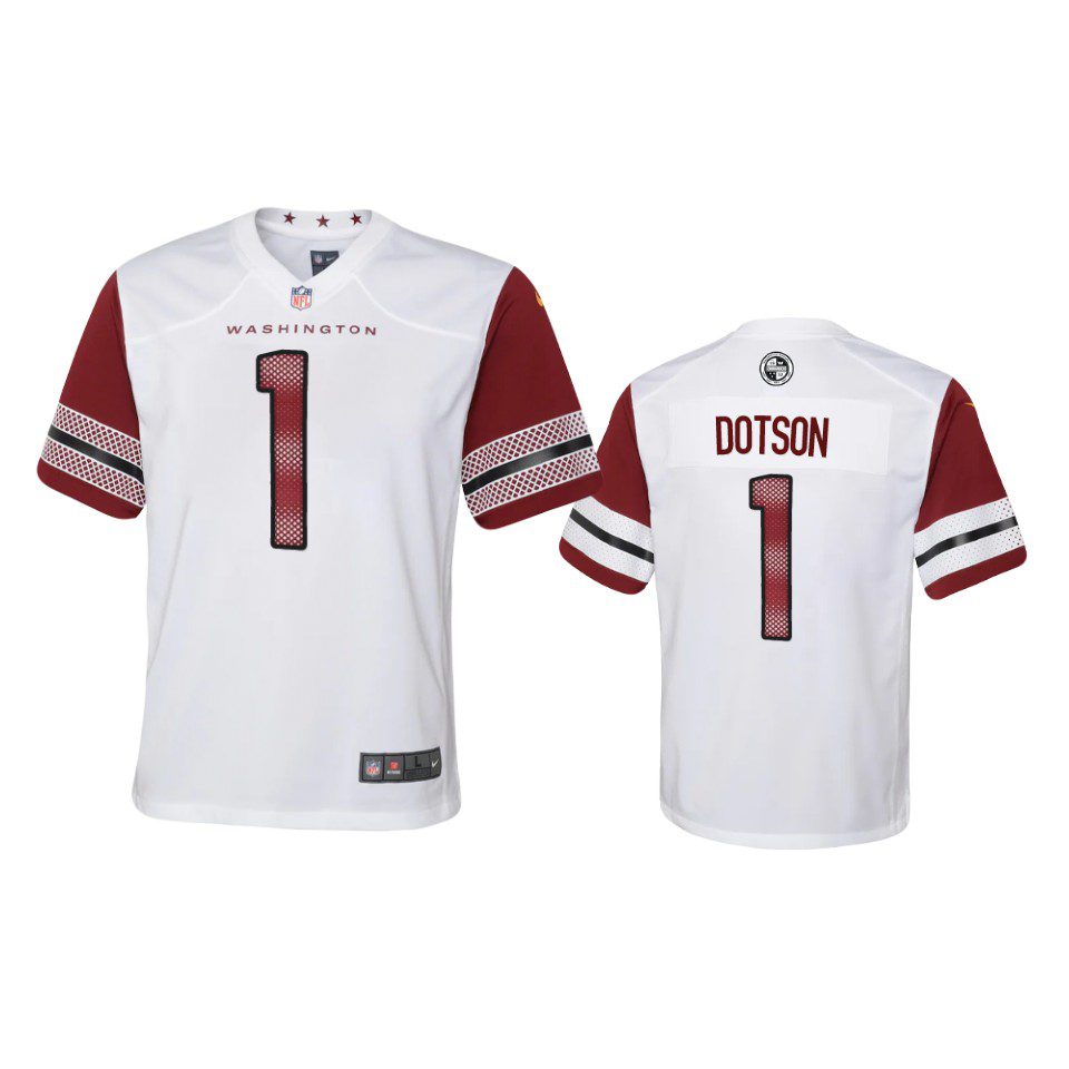 Youth Commanders Jahan Dotson White Game Jersey 1 youth commanders jahan dotson game white jersey