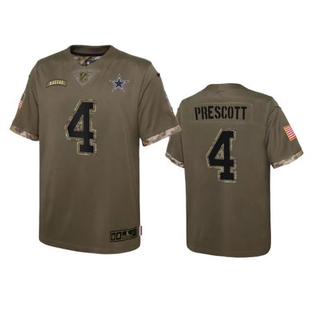 Youth Dallas Cowboys Dak Prescott Olive 2022 Salute To Service Limited Jersey