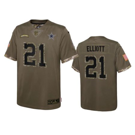 Youth Dallas Cowboys Ezekiel Elliott Olive 2022 Salute To Service Limited Jersey