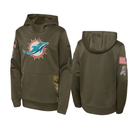 Youth Miami Dolphins Olive 2022 Salute to Service Performance Hoodie