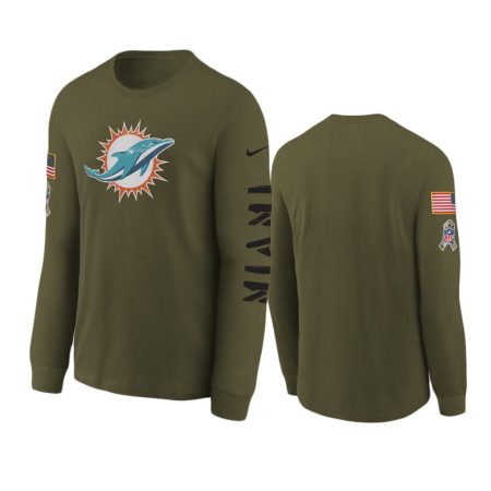 Youth Miami Dolphins Olive 2022 Salute To Service Team Logo Long Sleeve T-Shirt