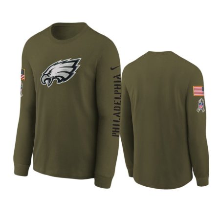 Youth Philadelphia Eagles Olive 2022 Salute To Service Team Logo Long Sleeve T-Shirt