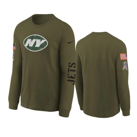 Youth New York Jets Olive 2022 Salute To Service Team Logo Long Sleeve T-Shirt
