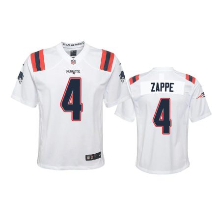 Youth Patriots Bailey Zappe White Game Jersey