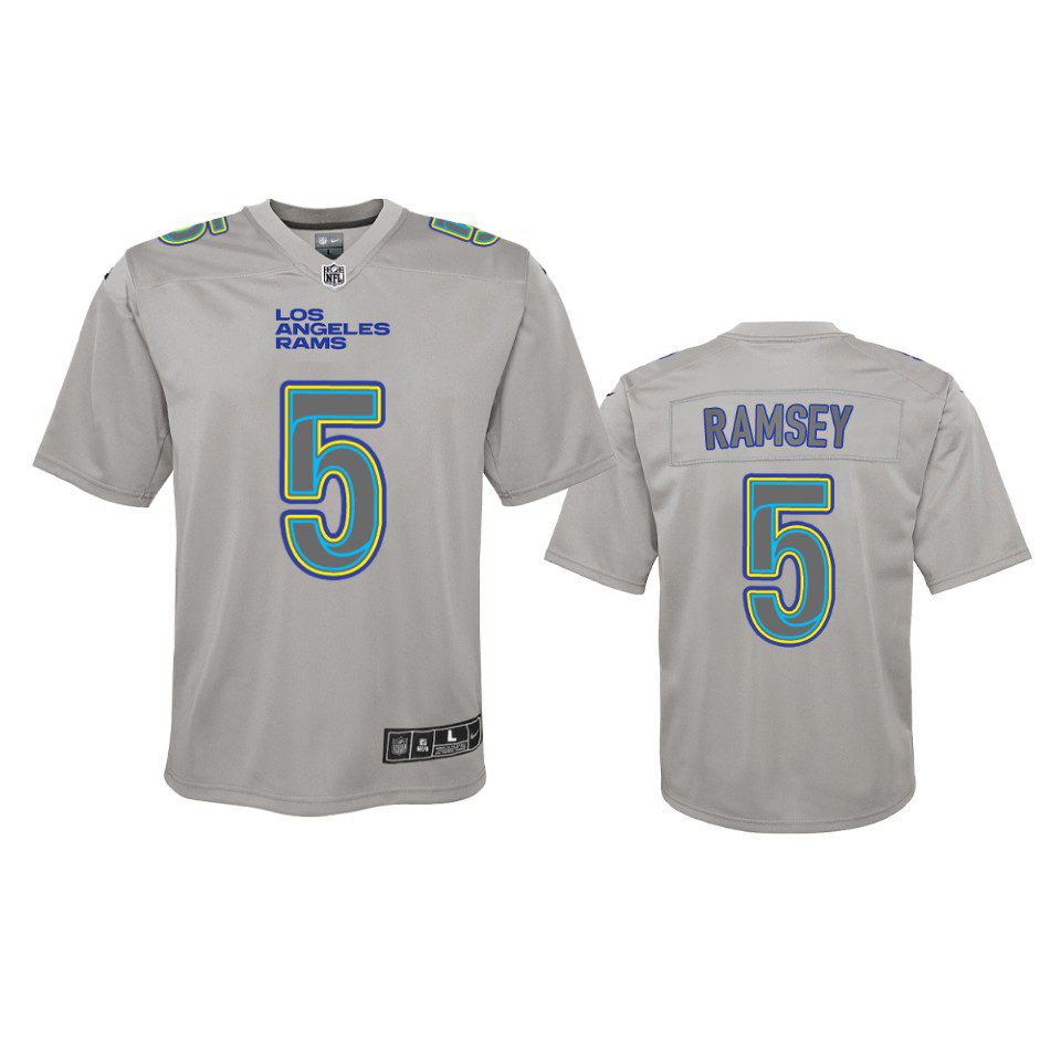 Youth Rams Jalen Ramsey Gray Atmosphere Fashion Game Jersey 1 youth rams jalen ramsey atmosphere fashion game gray jersey