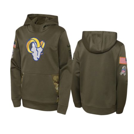 Youth Los Angeles Rams Olive 2022 Salute to Service Performance Hoodie