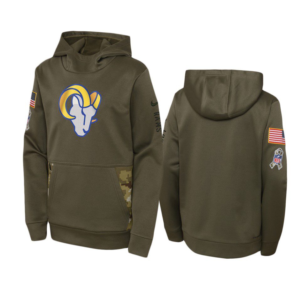 Youth Los Angeles Rams Olive 2022 Salute to Service Performance Hoodie 1 youth rams olive 2022 salute to service hoodie