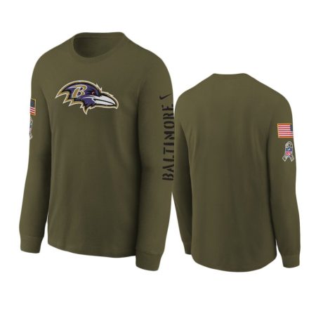 Youth Baltimore Ravens Olive 2022 Salute To Service Team Logo Long Sleeve T-Shirt